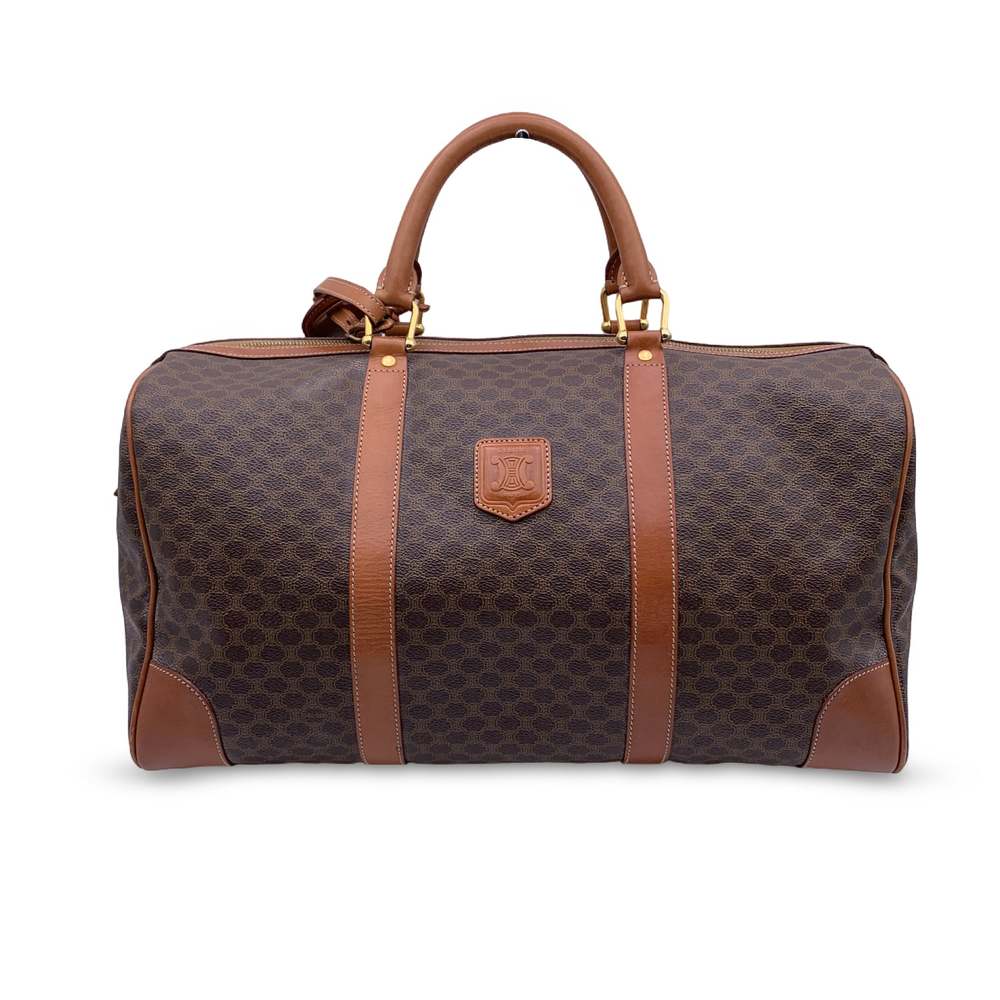 CELINE Vintage Brown Macadam Canvas Duffel Duffle Weekend Bag